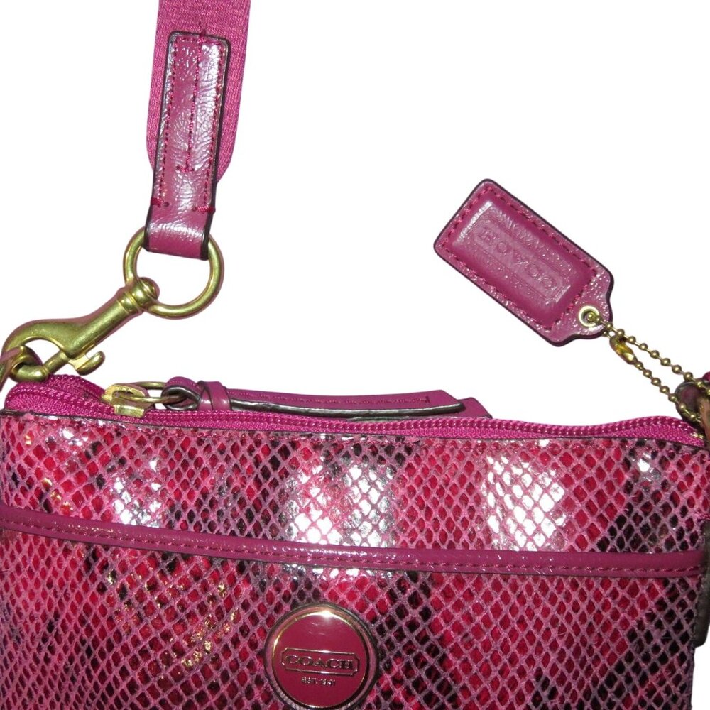 Coach Raspberry Python Embossed Leather Crossbody Messenger Bag in Red Raspberry - Picture 6 of 9